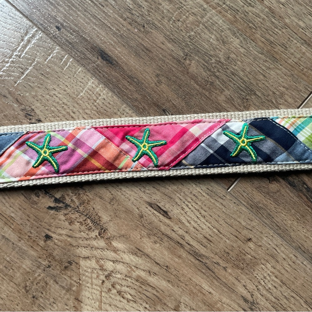 LL Bean Nautical Belt Embroidered Starfish Pastel Preppy Plaid Womens Size M/L - Picture 8 of 8